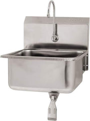 SANI-LAV - 19" Long x 16" Wide Inside, 1 Compartment, Grade 304 Stainless Steel Hand Sink Wall Mount with Single Knee Valve - 18 Gauge, 21" Long x 20" Wide x 24" High Outside, 10" Deep - Eagle Tool & Supply