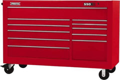 Proto - 35,917 Lb Capacity, 11 Drawer Mobile Workstation - 66" Wide x 27" Deep x 46" High, Steel, Red - Eagle Tool & Supply
