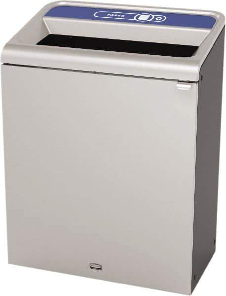 Rubbermaid - 45 Gal Gray Rectangle Decorative Indoor Single Stream Waste Receptacle - Metal, Paper Graphic, 37.965" High x 29.132" Long x 19-1/2" Wide, Lid Included - Eagle Tool & Supply