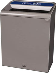 Rubbermaid - 45 Gal Gray Rectangle Decorative Indoor Single Stream Waste Receptacle - Metal, Mixed Recycling Graphic, 37.965" High x 29.132" Long x 19-1/2" Wide, Lid Included - Eagle Tool & Supply