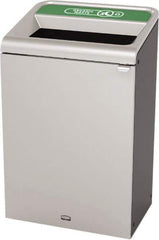 Rubbermaid - 33 Gal Gray Rectangle Decorative Indoor Single Stream Waste Receptacle - Metal, Organic Waste Graphic, 37.965" High x 24.051" Long x 19-1/2" Wide, Lid Included - Eagle Tool & Supply