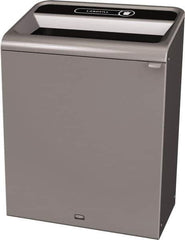 Rubbermaid - 45 Gal Gray Rectangle Decorative Indoor Single Stream Waste Receptacle - Metal, Landfill Graphic, 37.965" High x 29.132" Long x 19-1/2" Wide, Lid Included - Eagle Tool & Supply