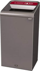 Rubbermaid - 23 Gal Gray Rectangle Decorative Indoor Single Stream Waste Receptacle - Metal, Plastic Graphic, 37.965" High x 19.588" Long x 19-1/2" Wide, Lid Included - Eagle Tool & Supply