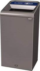 Rubbermaid - 23 Gal Gray Rectangle Decorative Indoor Single Stream Waste Receptacle - Metal, Paper Graphic, 37.965" High x 19.588" Long x 19-1/2" Wide, Lid Included - Eagle Tool & Supply