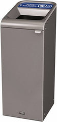 Rubbermaid - 15 Gal Gray Rectangle Decorative Indoor Single Stream Waste Receptacle - Metal, Mixed Recycling Graphic, 37.965" High x 14.784" Long x 19-1/2" Wide, Lid Included - Eagle Tool & Supply