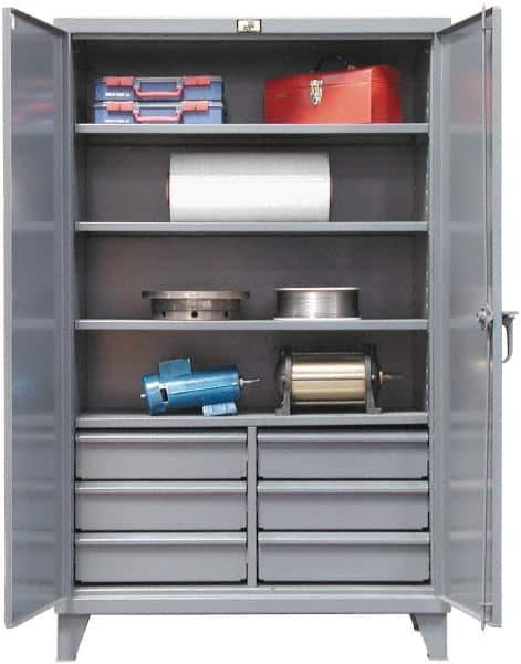 Strong Hold - 4 Shelf 6 Bin Locking Storage Cabinet - Steel, 60" Wide x 24" Deep x 78" High, Dark Gray - Eagle Tool & Supply