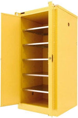 Securall Cabinets - 2 Door, 5 Shelf, Yellow Steel Standard Safety Cabinet for Flammable and Combustible Liquids - 67" High x 31" Wide x 31" Deep, Self Closing Door, 3 Point Key Lock, 120 Gal Capacity - Eagle Tool & Supply