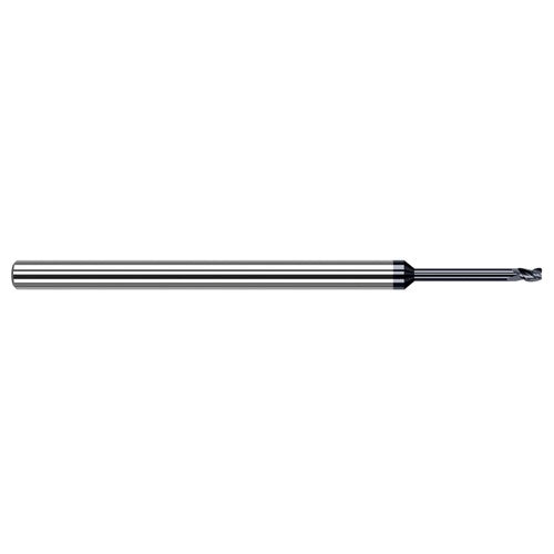 Variable Helix End Mills for Medium Alloy Steels - 0.600mm Cutter Diameter × 0.100mm Radius × 0.900mm Length of Cut × 4.800mm Reach Carbide Corner Radius End Mill for Medium Alloy Steels, 3 Flutes, AlTiN Coated - Exact Industrial Supply