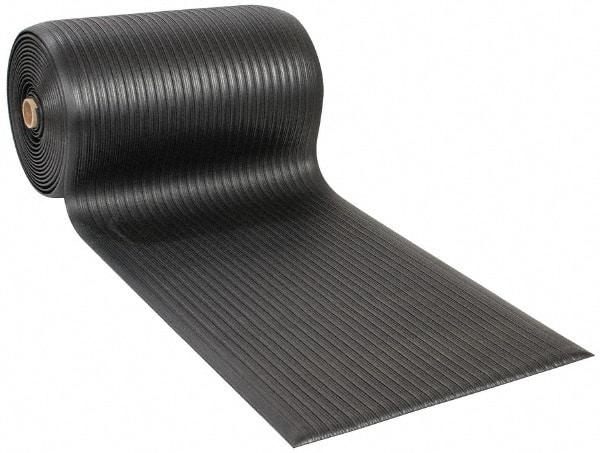 Wearwell - 60' Long x 3' Wide, Dry Environment, Anti-Fatigue Matting - Black, Vinyl with Vinyl Sponge Base, Rounded on 4 Sides - Eagle Tool & Supply