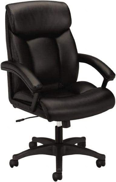 Basyx - 45-1/2" High Executive High Back Leather Chair - 27" Wide x 37-1/2" Deep, Leather Seat, Black - Eagle Tool & Supply