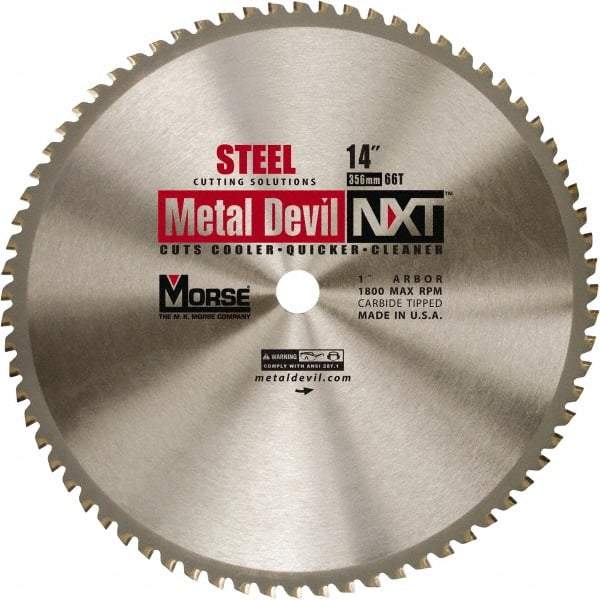 M.K. MORSE - 14" Diam, 1" Arbor Hole Diam, 66 Tooth Wet & Dry Cut Saw Blade - Steel, Standard Round Arbor - Eagle Tool & Supply