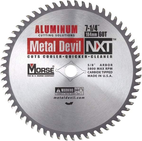 M.K. MORSE - 7-1/4" Diam, 5/8" Arbor Hole Diam, 60 Tooth Wet & Dry Cut Saw Blade - Steel, Standard Round Arbor - Eagle Tool & Supply