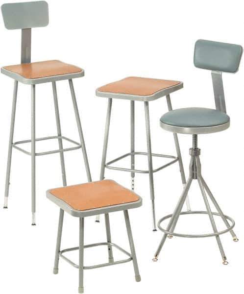 NPS - 24 Inch High, Stationary Fixed Height Stool - 16 Inch Deep x 16 Inch Wide, Hardboard Seat, Gray and Brown - Eagle Tool & Supply