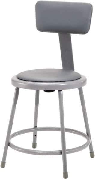 NPS - 18 Inch High, Stationary Fixed Height Stool with Adjustable Height Backrest - 14 Inch Deep x 14 Inch Wide, Vinyl Seat, Gray - Eagle Tool & Supply