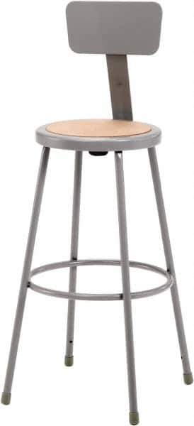 NPS - 30 Inch High, Stationary Fixed Height Stool with Adjustable Height Back - 16-1/2 Inch Deep x 16-1/2 Inch Wide, Hardboard Seat, Gray and Brown - Eagle Tool & Supply