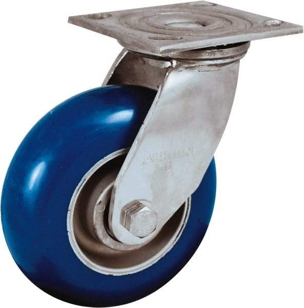Albion - 6" Diam x 2" Wide x 7-1/2" OAH Top Plate Mount Swivel Caster - Neoprene Donut Tread over Aluminum Hub, 700 Lb Capacity, Precision Ball Bearing, 4 x 4-1/2" Plate - Eagle Tool & Supply