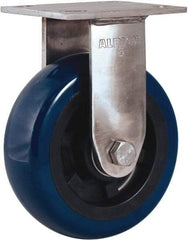 Albion - 5" Diam x 2" Wide x 6-1/2" OAH Top Plate Mount Rigid Caster - Polyurethane Mold on Polypropylene, 600 Lb Capacity, Delrin Bearing, 4 x 4-1/2" Plate - Eagle Tool & Supply