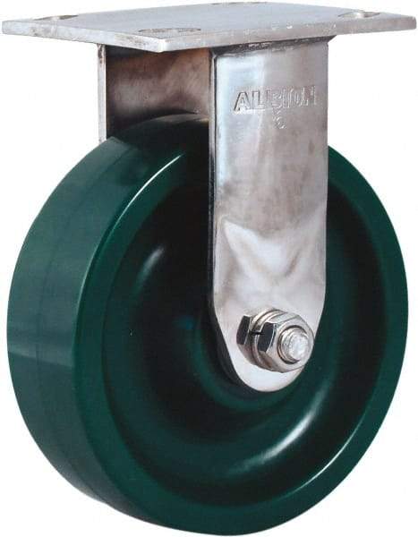 Albion - 6" Diam x 2" Wide x 7-1/2" OAH Top Plate Mount Rigid Caster - Polyurethane, 1,000 Lb Capacity, Stainless Steel Roller Bearing, 4 x 4-1/2" Plate - Eagle Tool & Supply