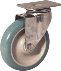 Albion - 4" Diam x 1-1/4" Wide x 5-1/8" OAH Top Plate Mount Swivel Caster - Antimicrobial Polyurethane over Polypropylene, 350 Lb Capacity, Delrin Bearing, 2-1/2 x 3-5/8" Plate - Eagle Tool & Supply