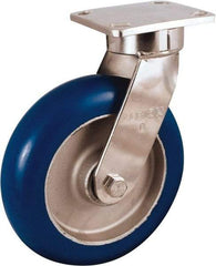 Albion - 6" Diam x 2" Wide x 10-1/8" OAH Top Plate Mount Swivel Caster - Neoprene Donut Tread over Aluminum Hub, 700 Lb Capacity, Precision Ball Bearing, 4 x 4-1/2" Plate - Eagle Tool & Supply