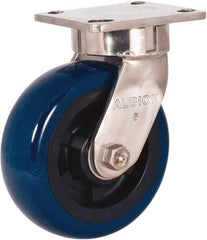 Albion - 6" Diam x 2" Wide x 7-1/2" OAH Top Plate Mount Swivel Caster - Polyurethane Mold on Polypropylene, 1,100 Lb Capacity, Stainless Steel Roller Bearing, 4 x 4-1/2" Plate - Eagle Tool & Supply