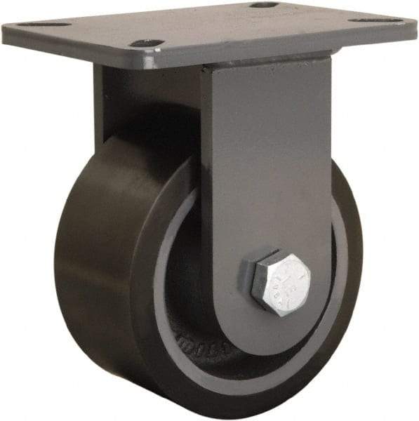 Hamilton - 6" Diam x 3" Wide x 8" OAH Top Plate Mount Rigid Caster - Polyurethane Mold onto Cast Iron Center, 2,860 Lb Capacity, Tapered Roller Bearing, 5-1/4 x 7-1/4" Plate - Eagle Tool & Supply