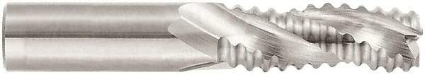 Niagara Cutter - 1" Diam, Coarse Pitch, 2" LOC, 3 Flute Solid Carbide 45° Corner Chamfer Roughing End Mill - Uncoated, 5" OAL, 1" Shank Diam, Single End, Centercutting, 30° Helix - Eagle Tool & Supply