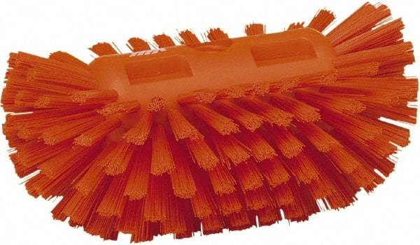 Vikan - 1-1/2" Bristle Length, Polyester Utility Scrub Brush - 5-1/2" Wide Head, 8" OAL, European Threaded Handle, Orange, Polypropylene Block - Eagle Tool & Supply