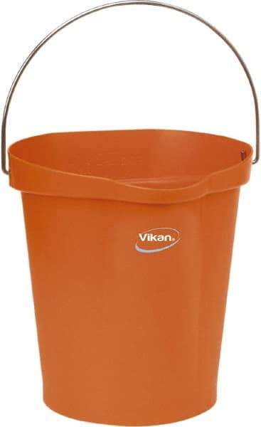 Vikan - 3 Gal, Polypropylene Round Orange Single Pail with Pour Spout - Handle Included - Eagle Tool & Supply