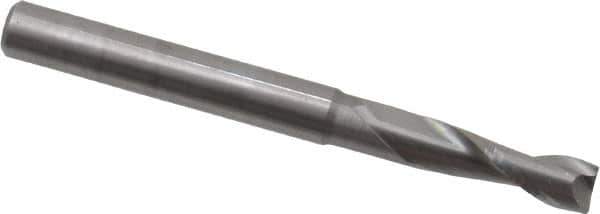 OSG - 4.5mm, 14mm LOC, 5mm Shank Diam, 51mm OAL, 2 Flute, Solid Carbide Square End Mill - Single End, Uncoated, Spiral Flute, 30° Helix, Centercutting, Right Hand Cut, Right Hand Flute, Series 402 - Eagle Tool & Supply