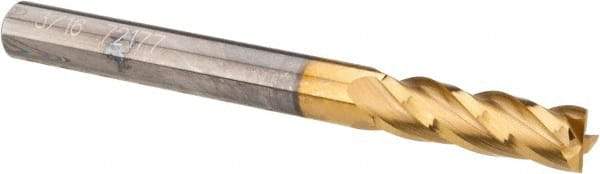 OSG - 3/16", 5/8" LOC, 3/16" Shank Diam, 2" OAL, 4 Flute, Solid Carbide Square End Mill - Single End, TiN Finish, Spiral Flute, 30° Helix, Centercutting, Right Hand Cut, Right Hand Flute, Series 404 - Eagle Tool & Supply