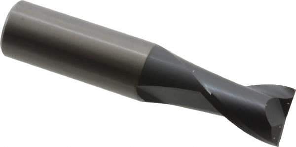 OSG - 1/2", 5/8" LOC, 1/2" Shank Diam, 2-1/2" OAL, 2 Flute, Solid Carbide Square End Mill - Single End, TiAlN Finish, Spiral Flute, 30° Helix, Centercutting, Right Hand Cut, Right Hand Flute, Series 412 - Eagle Tool & Supply