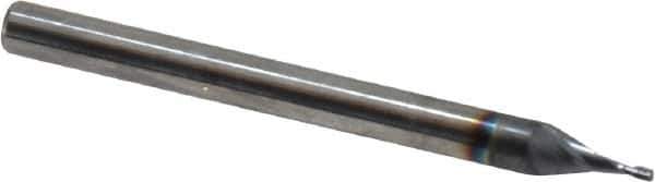 OSG - 1/32", 5/64" LOC, 1/8" Shank Diam, 1-1/2" OAL, 2 Flute, Solid Carbide Square End Mill - Single End, TiAlN Finish, Spiral Flute, 30° Helix, Centercutting, Right Hand Cut, Right Hand Flute, Series 412 - Eagle Tool & Supply