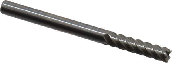 OSG - 1/8", 1/2" LOC, 1/8" Shank Diam, 1-1/2" OAL, 5 Flute, Solid Carbide Square End Mill - Single End, Uncoated, Spiral Flute, 45° Helix, Centercutting, Right Hand Cut, Right Hand Flute, Series 455C - Eagle Tool & Supply
