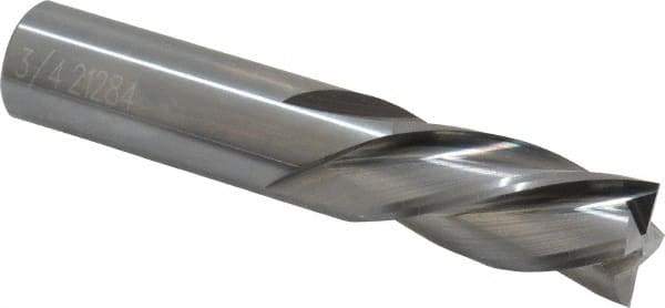 OSG - 3/4", 1-1/2" LOC, 3/4" Shank Diam, 4" OAL, 4 Flute, Solid Carbide Square End Mill - Single End, Uncoated, Spiral Flute, 30° Helix, Centercutting, Right Hand Cut, Left Hand Flute, Series 447 - Eagle Tool & Supply