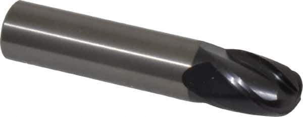OSG - 1/2" Diam, 5/8" LOC, 4 Flute Solid Carbide Ball End Mill - TiAlN Finish, Single End, 2-1/2" OAL, 1/2" Shank Diam, Spiral Flute - Eagle Tool & Supply