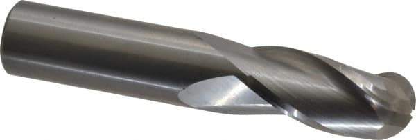 OSG - 3/4" Diam, 1-1/2" LOC, 3 Flute Solid Carbide Ball End Mill - Uncoated, Single End, 4" OAL, 3/4" Shank Diam, Spiral Flute - Eagle Tool & Supply