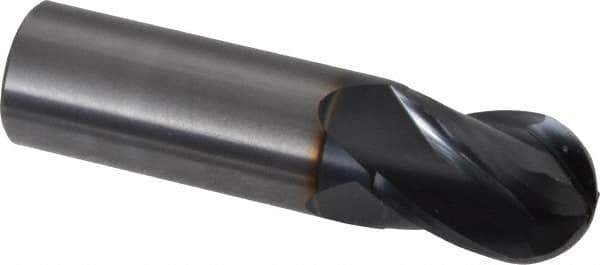 OSG - 3/4" Diam, 1" LOC, 4 Flute Solid Carbide Ball End Mill - TiAlN Finish, Single End, 3" OAL, 3/4" Shank Diam, Spiral Flute - Eagle Tool & Supply