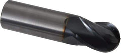 OSG - 3/4" Diam, 1" LOC, 4 Flute Solid Carbide Ball End Mill - TiAlN Finish, Single End, 3" OAL, 3/4" Shank Diam, Spiral Flute - Eagle Tool & Supply