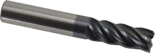 Accupro - 3/8", 1" LOC, 3/8" Shank Diam, 2-1/2" OAL, 5 Flute, Solid Carbide Square End Mill - Single End, nACRo Finish, Spiral Flute, Variable° Helix, Centercutting, Right Hand Cut, Right Hand Flute - Eagle Tool & Supply
