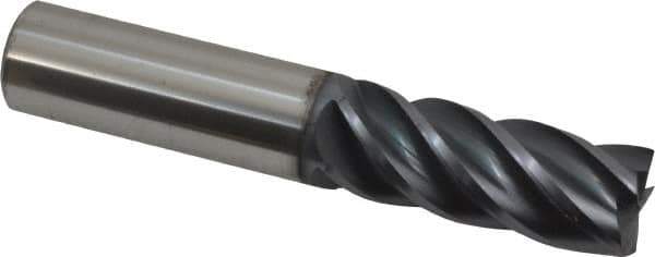 Accupro - 5/8", 1-5/8" LOC, 5/8" Shank Diam, 3-1/2" OAL, 5 Flute, Solid Carbide Square End Mill - Single End, nACRo Finish, Spiral Flute, Variable° Helix, Centercutting, Right Hand Cut, Right Hand Flute - Eagle Tool & Supply