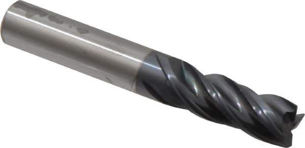 Accupro - 3/8", 4 Flute, Single End, Solid Carbide, Corner Chamfer End Mill - 2-1/2" OAL, Right Hand Flute, 1" LOC, Right Hand Cut - Eagle Tool & Supply