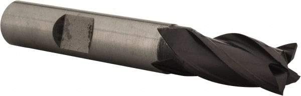 Accupro - 3/8", 3/4" LOC, 3/8" Shank Diam, 2-1/2" OAL, 4 Flute, Powdered Metal Square End Mill - Single End, TiAlN Finish, Spiral Flute, 30° Helix, Centercutting, Right Hand Cut, Right Hand Flute - Eagle Tool & Supply