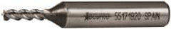 Accupro - 5/32", 3/8" LOC, 3/8" Shank Diam, 2-3/8" OAL, 3 Flute, Powdered Metal Square End Mill - Single End, Uncoated, Spiral Flute, 45° Helix, Centercutting, Right Hand Cut, Right Hand Flute - Eagle Tool & Supply