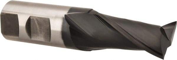 Accupro - 1", 1-5/8" LOC, 1" Shank Diam, 4-1/8" OAL, 2 Flute, Powdered Metal Square End Mill - Single End, TiAlN Finish, Spiral Flute, 30° Helix, Centercutting, Right Hand Cut, Right Hand Flute - Eagle Tool & Supply
