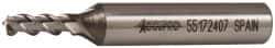 Accupro - 3/16", 1/2" LOC, 3/8" Shank Diam, 2-3/8" OAL, 3 Flute, Powdered Metal Square End Mill - Single End, Uncoated, Spiral Flute, 45° Helix, Centercutting, Right Hand Cut, Right Hand Flute - Eagle Tool & Supply
