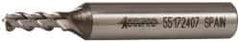 Accupro - 3/16", 1/2" LOC, 3/8" Shank Diam, 2-3/8" OAL, 3 Flute, Powdered Metal Square End Mill - Single End, Uncoated, Spiral Flute, 45° Helix, Centercutting, Right Hand Cut, Right Hand Flute - Eagle Tool & Supply