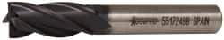 Accupro - 7/16", 1" LOC, 3/8" Shank Diam, 2-11/16" OAL, 4 Flute, Powdered Metal Square End Mill - Single End, TiAlN Finish, Spiral Flute, 30° Helix, Centercutting, Right Hand Cut, Right Hand Flute - Eagle Tool & Supply
