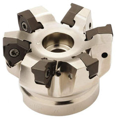 Seco - 7 Inserts, 63mm Cut Diam, 22mm Arbor Diam, 7.5mm Max Depth of Cut, Indexable Square-Shoulder Face Mill - 0/90° Lead Angle, 40mm High, XNEX 0806.. Insert Compatibility, Through Coolant, Series Square 6 - Eagle Tool & Supply