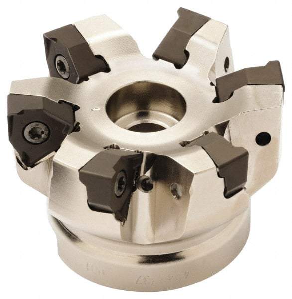 Seco - 8 Inserts, 100mm Cut Diam, 32mm Arbor Diam, 7.5mm Max Depth of Cut, Indexable Square-Shoulder Face Mill - 0/90° Lead Angle, 50mm High, XNEX 0806.. Insert Compatibility, Through Coolant, Series Square 6 - Eagle Tool & Supply